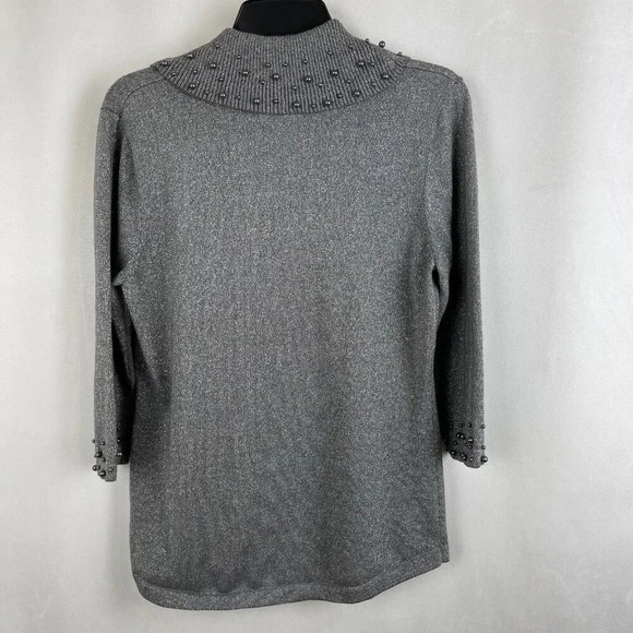 Once Again Women 3/4 Sleeve Metallic Cowl Neck Sweater Size M - Picture 2 of 7
